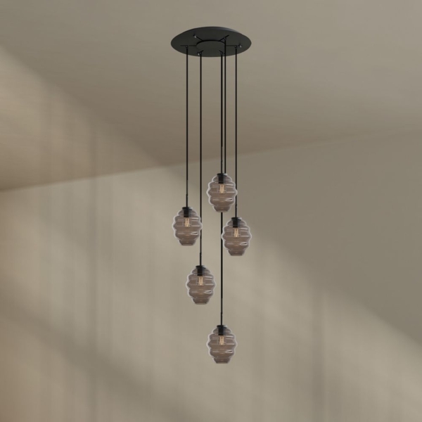 s.luce Echos Galerieleuchte 5-flammig Ø 60cm Baldachin Ø 18cm Rauch, Schwarz