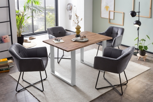 Esstisch Baumkante massiv Akazie stonefarben 140 x 80 cm silber LAURINA 71267657 Bild 3