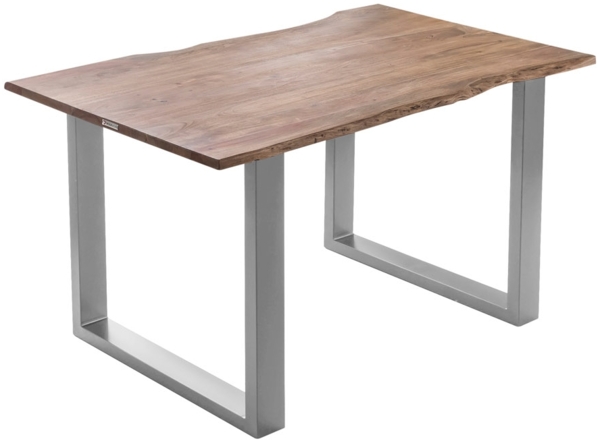 Esstisch Baumkante massiv Akazie stonefarben 140 x 80 cm silber LAURINA 71267657 Bild 2