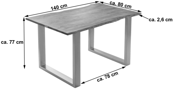 Esstisch Baumkante massiv Akazie stonefarben 140 x 80 cm silber LAURINA 71267657 Bild 6