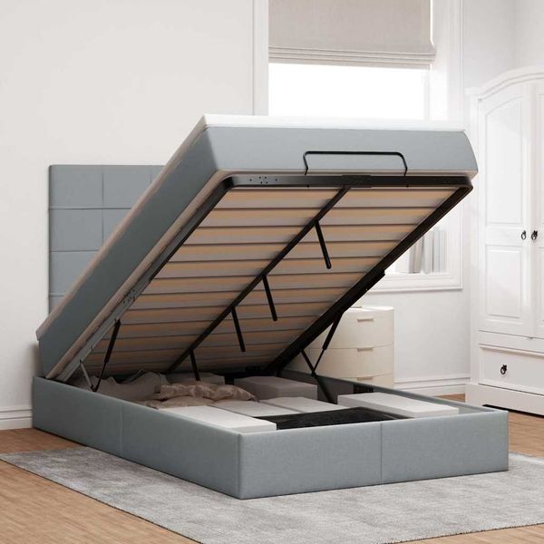 vidaXL Ottoman-Bett mit Matratze Hellgrau 120x190 cm Stoff 3313140