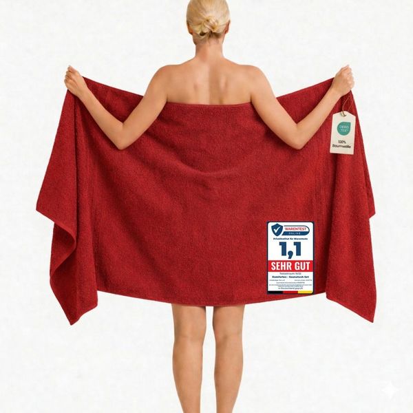 Komfortec Badetuch 100x200 cm aus 100% Baumwolle, Saunatuch XXL, Weich, Groß, Frottee, Schnelltrocknend, Rot