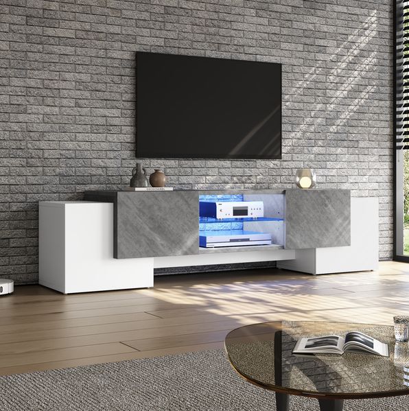 TV-Schrank 180 x 40 x 46,5 cm in Weiß/Grau aus MDF mit LED-Beleuchtung