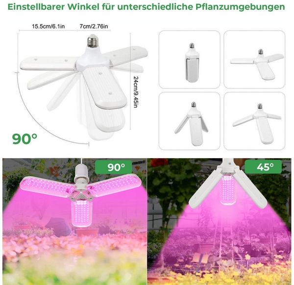 Jibenhome Pflanzenlampe LEDs Vollspektrum/Sonnenlichts Pflanzenlicht mit E27 Lampenfassung, Rosa Vollspektrumlicht, 180°Beleuchtung für Zimmerpflanzen, Gewächshaus, Hydroponische