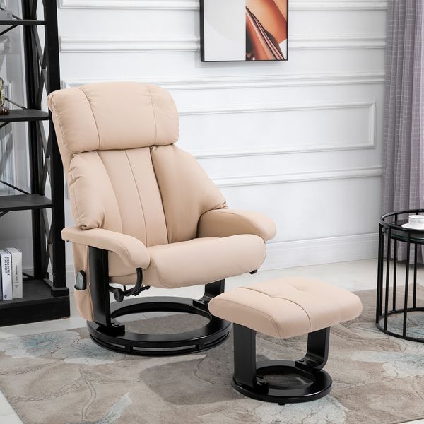 Flieks Relaxsessel Massagesessel mit Liegefunktion & Hocker, 10 Vibrationspunkte, Fernsehsessel, Beige