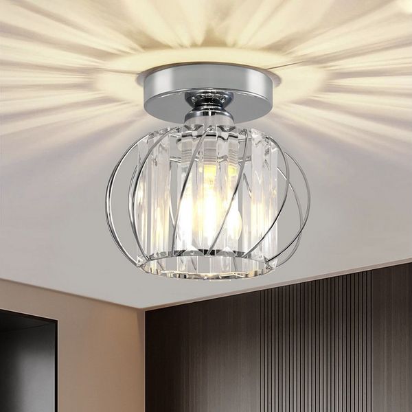 POPOLIC Deckenleuchte Moderne Kristall-Deckenlampe, Mini-Deckenleuchten aus Kristall, Halogen, LED wechselbar, Glühlampe, Silber-Kristall Leuchte, E27-Kronleuchter für Wohnzimmer, Flur