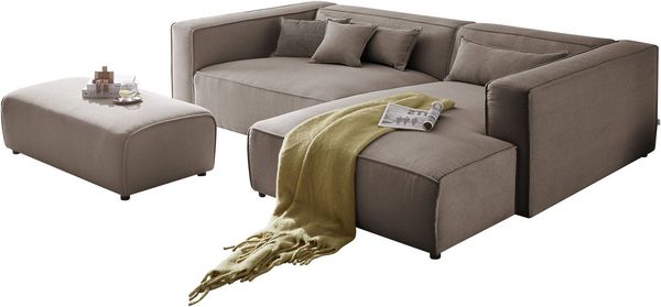 LeGer Home by Lena Gercke Ecksofa PIARA XXL, L-Form, Schlaffunktion, Cord, Leinenoptik o. Strukturstoff, Hocker stellbar zum Schlafsofa (Krokodilverbinder), tiefe Sitzfläche