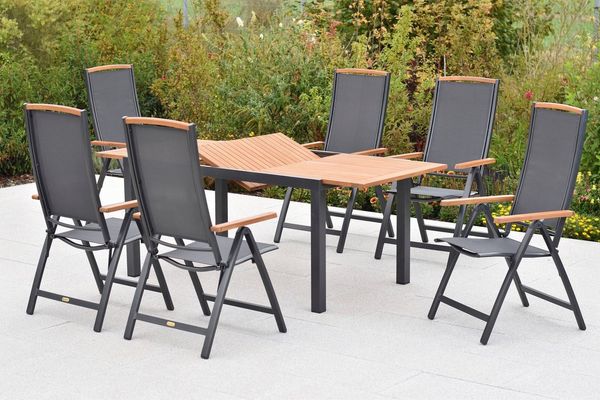 MERXX Garten-Essgruppe Siena, (Set, 7-tlg), inkl. 6 Klappsessel, 1 Ausziehtisch