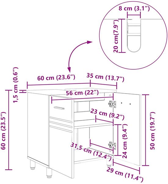 vidaXL Waschtisch Schwarz 60 x 35 x 60 cm Holzwerkstoff 889406 Bild 11