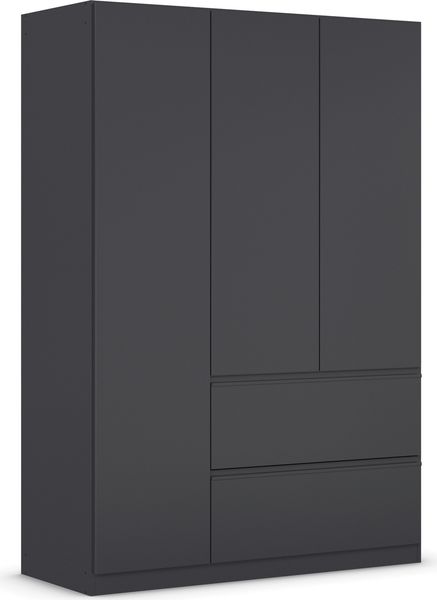 rauch Kleiderschrank, Drehtürenschrank COSTA, 3-türig, 2 Schubkästen, push-to-open, Grau metallic, 136 x 197 x 54 cm Bild 3