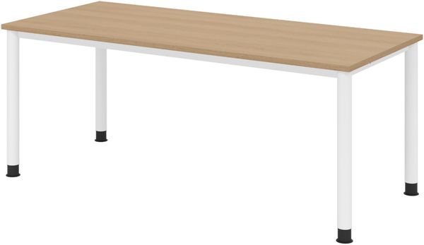 bümö höhenverstellbarer Schreibtisch H-Serie 180x80 cm in Eiche, Gestell in Weiß - PC Tisch für's Büro manuell höhenverstellbar, Computertisch verstellbar, HS-19-E-W