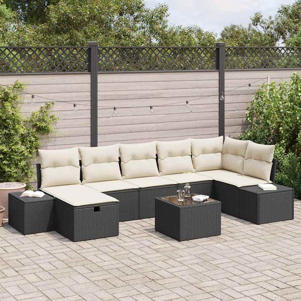 vidaXL Gartensofa-set mit Kissen 8 pcs Schwarz Poly-Rattan 3359406