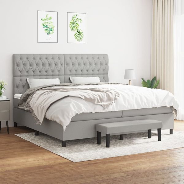 vidaXL Boxspringbett mit Matratze Hellgrau 200x200 cm Stoff, Härtegrad: H2 [3136861]