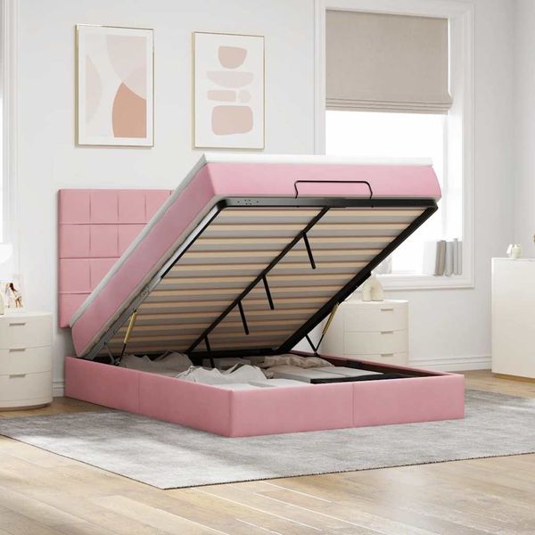 vidaXL Ottoman-Bett mit Matratzen Rosa 140x190 cm Samt 3313474