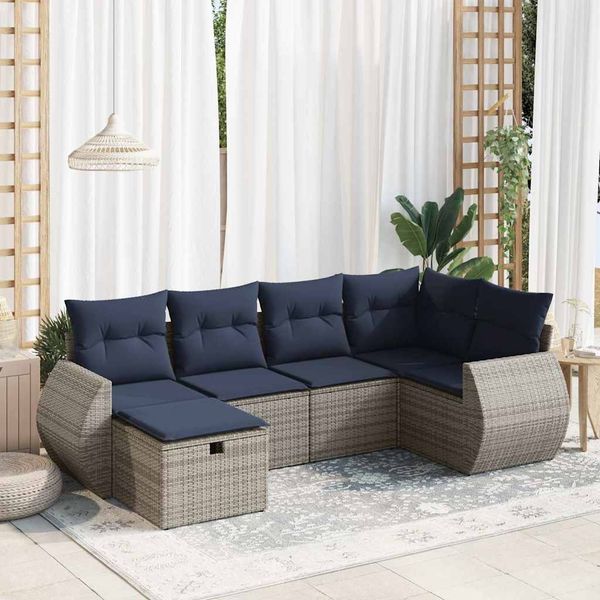 vidaXL 6-tlg. Garten-Sofagarnitur mit Kissen Grau Poly Rattan 3325587