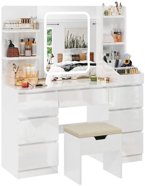 HOMALL Schminktisch Schminktisch Spiegel und LED Mit 7 Schubladen 8 Ablagefächern ostern (GroBe: 110 40*139 cm Einstellbare drei Farbtemperaturen, um thr perfektes Make-up zu prasentieren ostern geschenke)