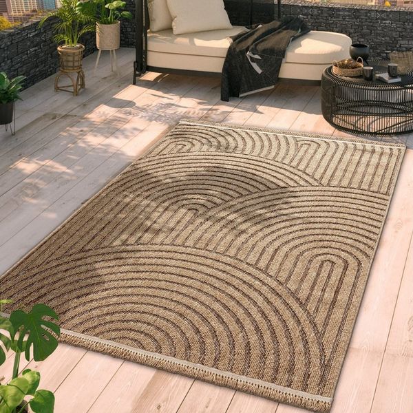 TT Home Teppich Diele, Esszimmer, Flur, Küche, Schlafzimmer, Wohnzimmer, Außenbereich, Rechteckig, Höhe: 11 mm, In-& Outdoor Teppich Wohnzimmer Wetterfest Balkon Boho Geo Motiv 3D Fr