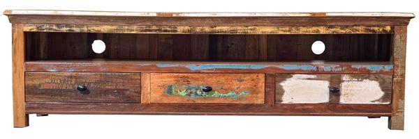 TV Board 170x50cm 'Hawkins' recyceltes Altholz mehrfarbig lackiert 3 Schubkästen
