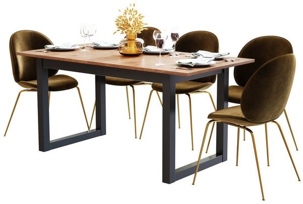 Newroom Esstisch Vincent, ausziehbar 160-200 cm inkl. Tischplatte Anthrazit Wildeiche Vintage