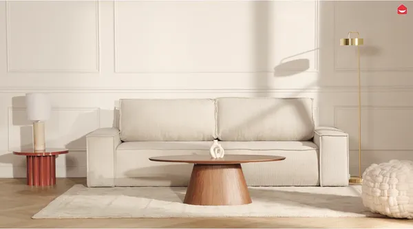Vente-unique - Schlafsofa 4-Sitzer - Cord - Türkisblau - AMELIA
