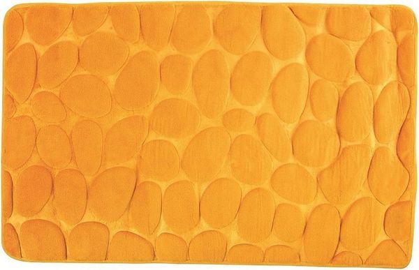 MSV Badematte KIESELSTEIN, rutschhemmende Beschichtung, für Fußbodenheizung geeignet, strapazierfähig, waschbar, schnelltrocknend, Microfaser, PVC, aus super-weicher Microfaser, in 2 Größen und vielen trendigen Farben erhältlich, 40 x 60 cm, safran gelb