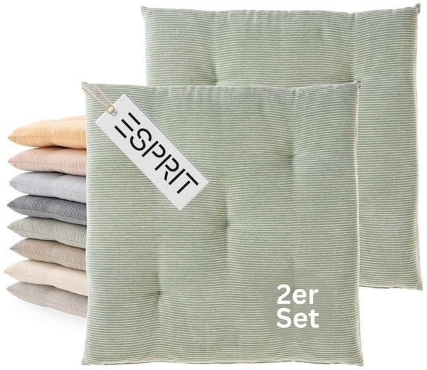 Esprit Stuhlkissen NEEDLESTRIPE Sitzkissen, 40x40 cm - 2er Set in Grün