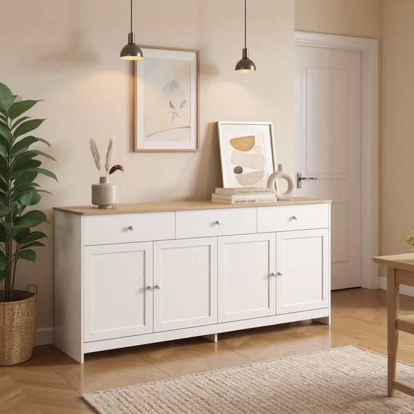 FurnitureR Weißes Sideboard - Modernes Design, MDF-Material, Vielseitige Aufbewahrungslösung, Elegantes Wohnzimmermöbel, Platzsparend