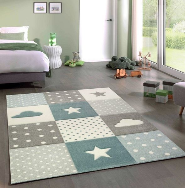 Carpetia Kinderteppich Kinderteppich Babyteppich Junge Stern Wolke in blau hellblau türkis, rund, Höhe: 13 mm