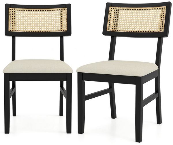 COSTWAY Esszimmerstuhl (2er Set), Rattan Küchenstühle gepolstert Holz 180 kg