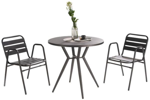 Liadomo Garten-Essgruppe Lesina Bistroset, Balkon-Set, runder Tisch mit 2 Stapelstühlen, (Gartenmöbel-Set, 3-tlg, Bistrotisch Ø 80 cm), Aluminium anthrazit