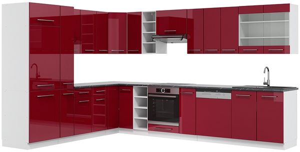 Eckküche Fame-Line Bordeaux Hochglanz/Weiß 347 x 257 cm, AP Anthrazit Vicco