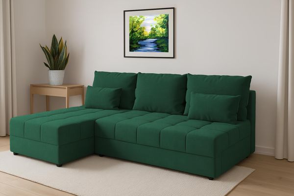 AX LIVING Ecksofa Grün Dolceo L Sofa Klein mit Schlaffunktion Steppung