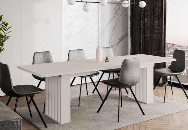 Home Collective Esstisch ausziehbar Tisch Küchentisch Esszimmertisch Ausziehtisch (160-240 x 80 cm Esszimmer Küche Wohnzimmer Esstisch erweiterbar), modernes Design mit Säulengestell in Lamellen-Optik Kaschmir