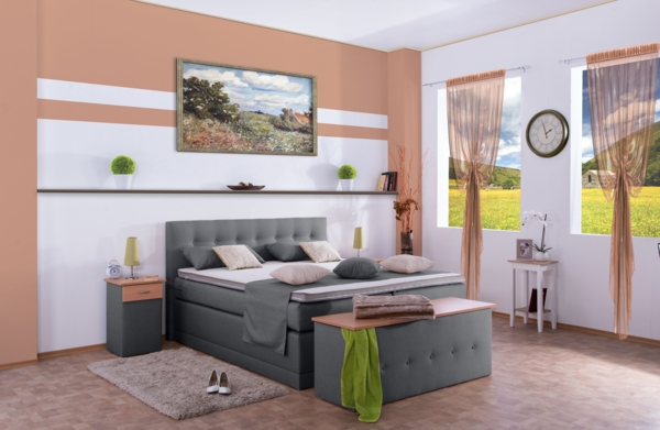 Meisterbetten Boxspringbett Jack 140x200 in WT-Silbergrau, Matratzenbezug Nano, Ergoflex-Topper