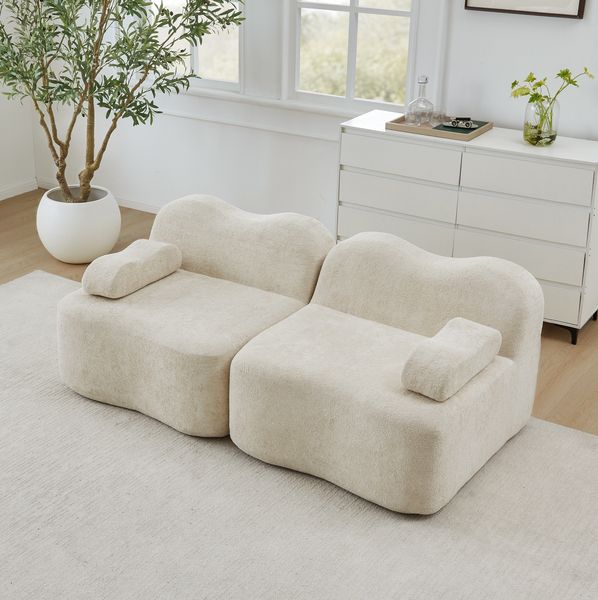 2-Sitzer Sofa 70cm×192cm×98cm in Wellenform – modulares Wohnzimmersofa aus Samt in Beige, ohne Montage