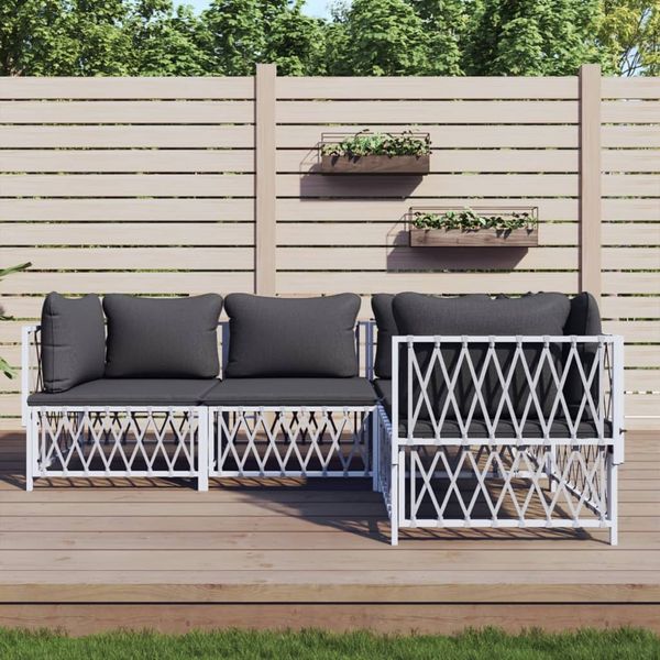 vidaXL 4-tlg. Garten-Lounge-Set mit Kissen Weiß Stahl 3186868