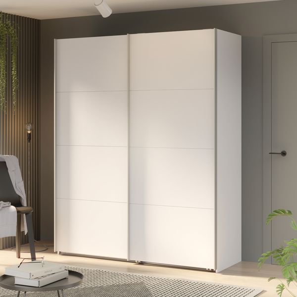 Forte SOPHISTISPACE Kleiderschrank 170, 2-türiger Schwebetürenschrank mit Einlegeböden und Kleiderstange, Weiß, 170,3 cm breit, 210,5 cm hoch, 62,9 cm tief