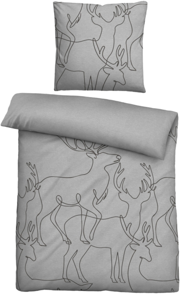 biberna Melange-Flanell Bettwäsche 0840517 HIRSCH, sturmgrau, 1x 155x200 cm + 1x 80x80 cm