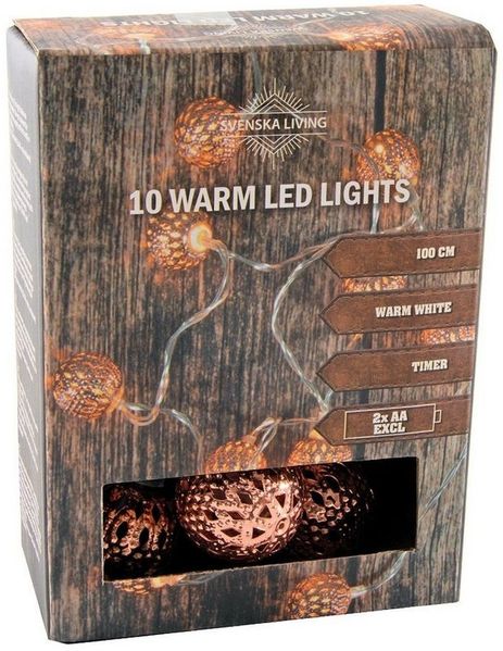 Spetebo Lichterkette Deko Lichterkette - 100 cm -, 10-flammig, Kupfer Kugeln 10 LED warmweiß - Weihnachten Deko Innen