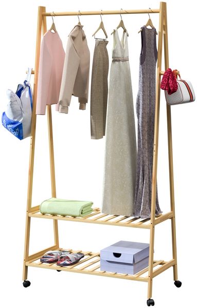 CASARIA® Kleiderständer mit Rollen und Ablagen Holz