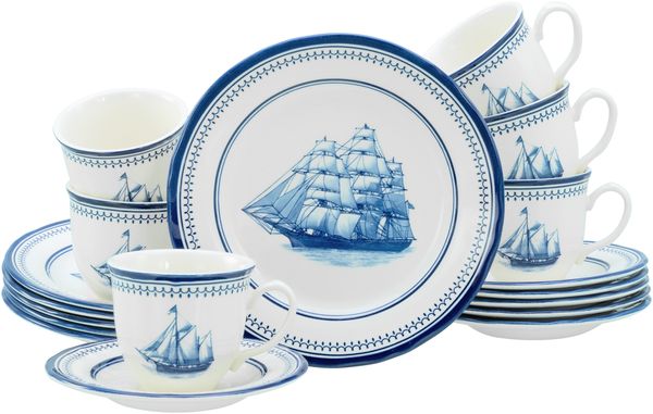 Segelschiff Blau, Kaffeeservice 18-tlg (mo)