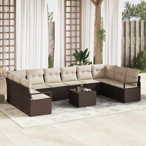vidaXL Gartensofa-set mit Kissen 11 pcs Braun und Creme Poly-Rattan 3355237
