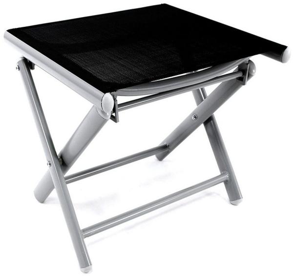 Mojawo Garten Klapphocker / Fußhocker, Metall silbergrau / Textilen schwarz, 48 x 43 x 40 cm