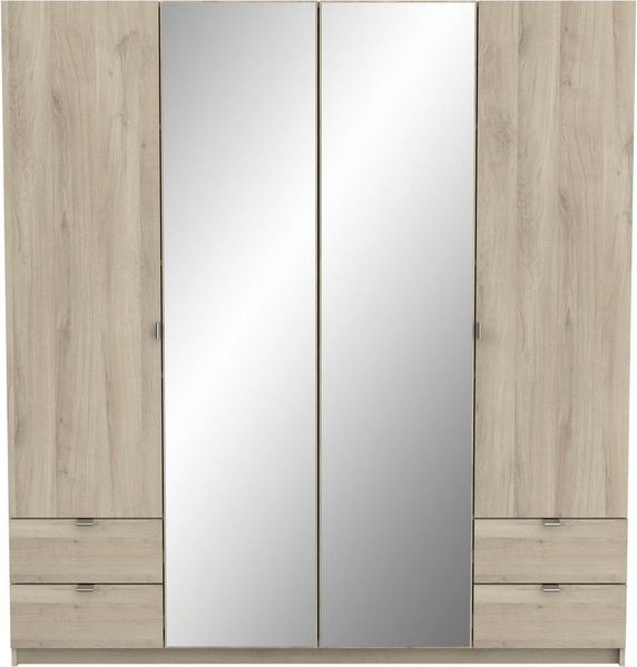 Demeyere GROUP Kleiderschrank Mellie, 2 Spiegel, 4 Schubladen, 36 Regale, 2 Kleiderstangen (H/B/ T ca. 191/180/52cm) maximaler Stauraum, Made in France