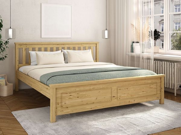 OTTO home Bett Fredegard, skandinavischer Stil, vielseitig kombinierbar, 2 Breiten (180er oder 140er Breite), Sprossen am Kopfteil, mit Lattenrost, Kassettenoptik