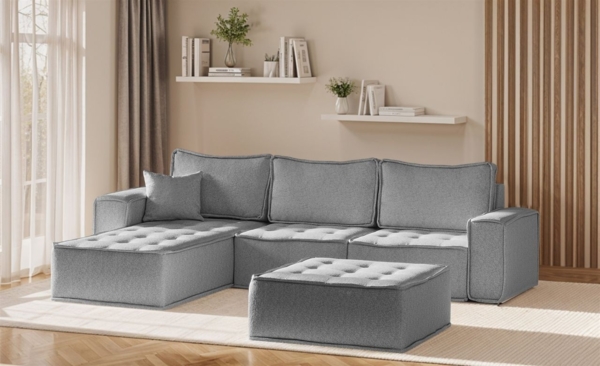 Ecksofa Modulsofa 4-teilig SANDE Stoff Raven Grau Ottomane Links