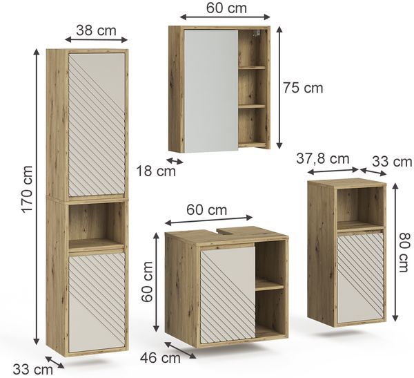 Badmöbel-Set Viola Artisan-Eiche 4 Teile Vicco Bild 2