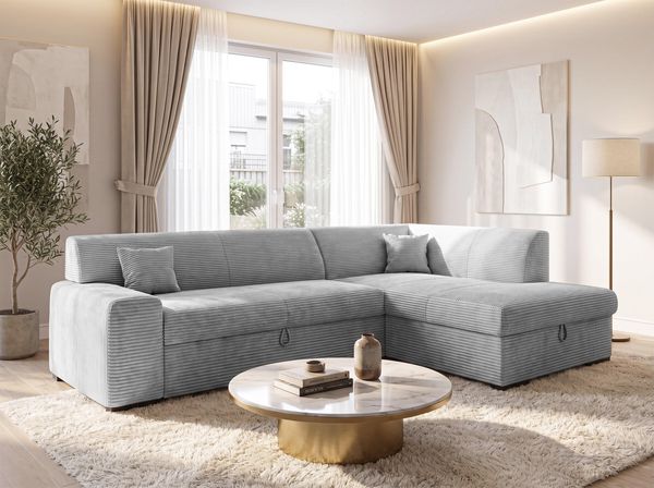 AX LIVING Couch Hellgrau Lucera 260 cm Schlafsofa mit Bettkasten R