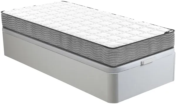 Vente-unique - KIJAL Mattress and bed base set StoffHolz, Platte Weiß - B 90 cm x H 19 cm30 cm x L 190 cm