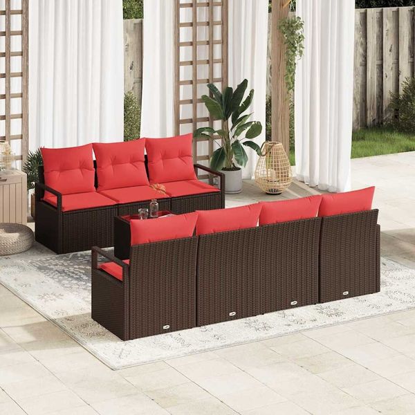 vidaXL Gartensofa-set mit Kissen 8 pcs Beige und Rot Poly-Rattan 3354963